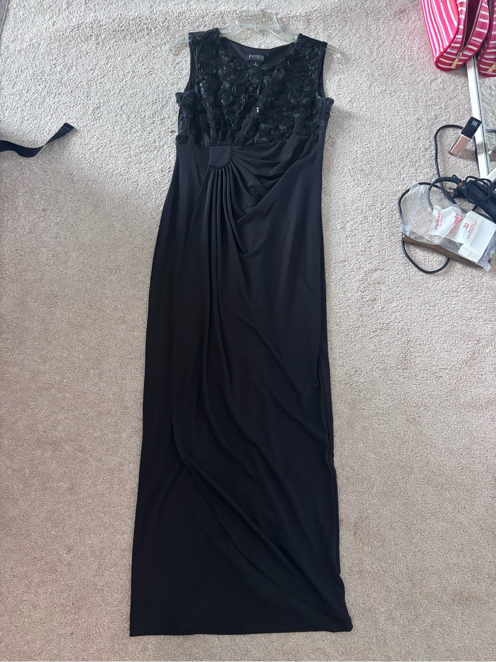 Enfocus Studio Black Sleeveless Gown with Floral Lace Bodice